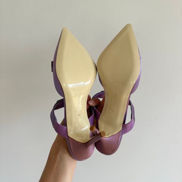 Manolo Blahnik Satin Crystal Embellished T-Strap Heels Sandals Purple 40 - Picture 5 of 8